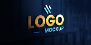 mock logo full color repujado psd